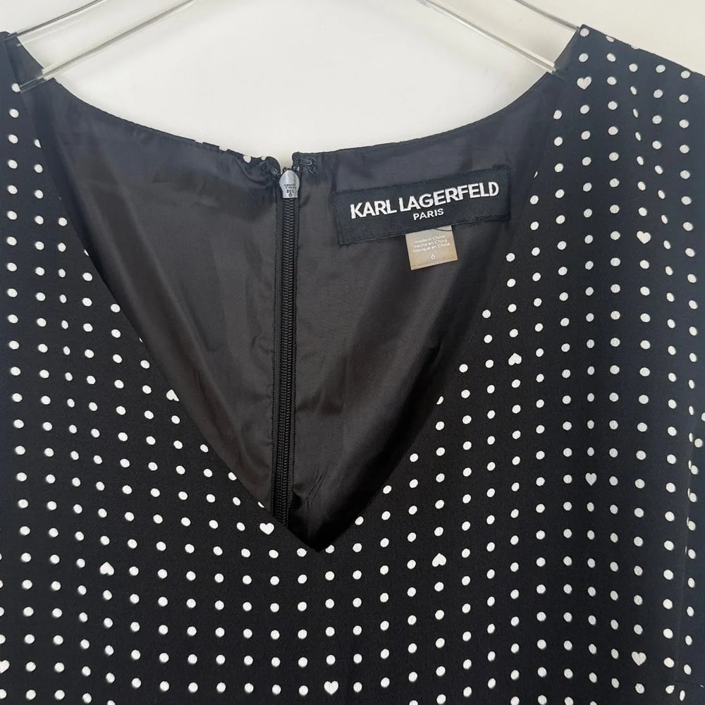 Karl Lagerfeld Paris Black White Polka Dot Hearts Wide Leg Sleeveless Jumpsuit 6